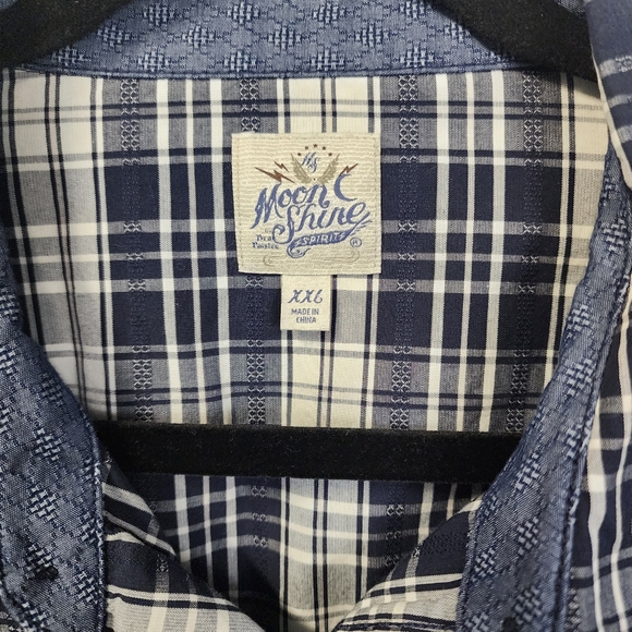 Moonshine Spirit Mens 2XL Brad Paisley COWBOY WESTERN PEARL SNAP PLAID SHIRT Blu - Picture 4 of 7